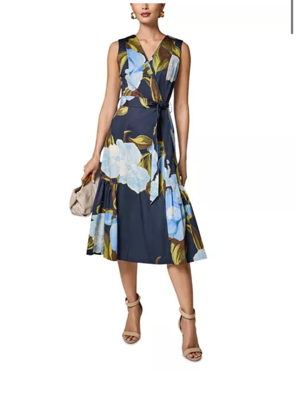 Donna Karan Navy Midi Dress with Light Blue Floral Print